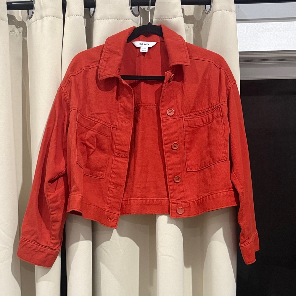 Old Navy Vibrant Red Button-Up Jacket Size Small Petite Preloved